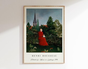 Henri Rousseau Poster, Portrait Of A Woman In A Landscape, Henri Rousseau Exhibition Print, A1/A2/A3/A4, Floral Wall Art, Woman Art, Gift