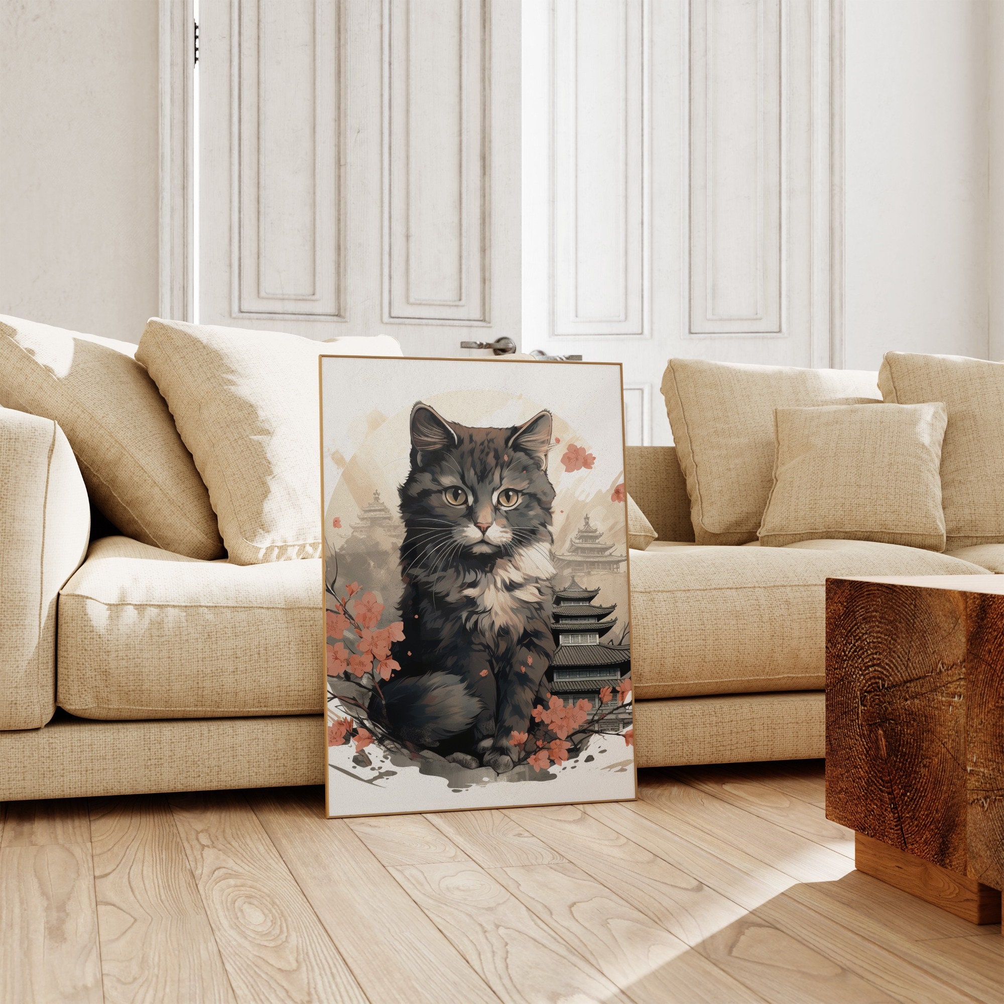 Japanese Cute Cat Poster | Animal Poster | Cute Cat Art Print | Animal ...