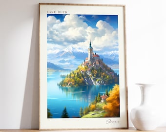 Lake Bled Travel Poster | Slovenia Travel Decor | Slovenia Poster | Lake Bled Print | Travel Print