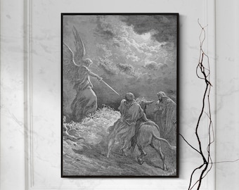 Gustave Dore - An Angel Appears to Balaam (1866) - Classic Drawing Photo Poster Print Art Gift Home - Dark Academia Prints