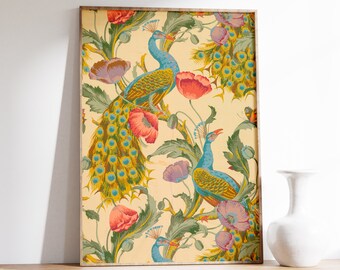 Indian Floral Poster | Exhibition Poster | Indian Art Print | Vintage Decor | Indian Vintage Art | Pichwai Wall Art | Animal Floral Wall Art