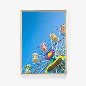 Riesenrad Druck | Himmelblau Poster | Vintage Druck | Wandkunst | Großformatiger Druck | Himmelsansicht Druck
