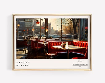Edward Hopper Print | Modern Wall Art | Minimal Wall Art | Diner Painting | Mid Century Modern Print | Living Room Decor