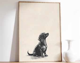 Vintage Dackel Hund Druck | Dackel Poster | Hund Wand Kunst | Vintage Drucke | Minimal Kunst | Wohnzimmer Dekor