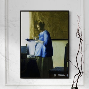 Johannes Vermeer - Frau im Blau, die einen Brief liest (1664) - Klassische Malerei Foto Poster Druck Kunst Geschenk Home Wanddekor Luxus Berühmt