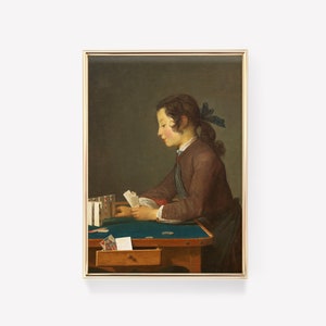 Jean Siméon Chardin - O castelo de cartas (1737) | Pôster antigo, impressão de jogos vintage, decoração maximalista, pintura francesa, impressão eclética