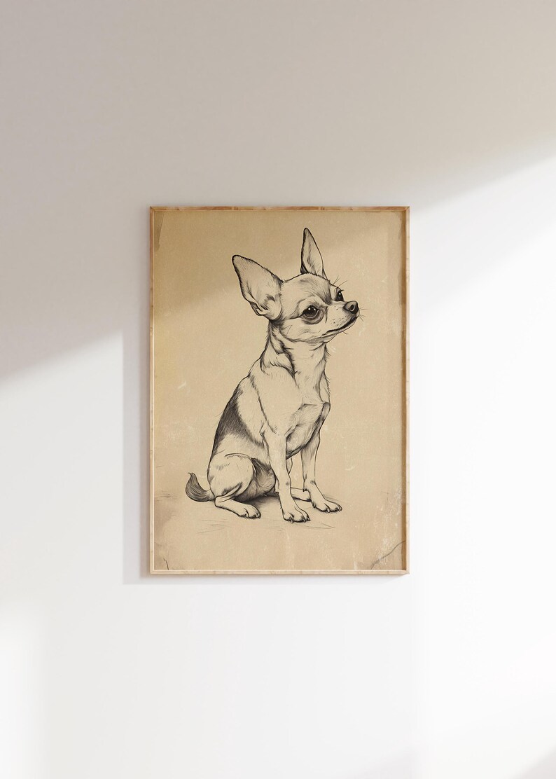 a drawing of a small dog on a wall