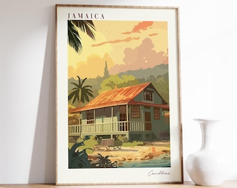 Reisafdruk Jamaica | Reisposter Jamaica | Muurkunst Jamaica | Jamaica-poster | Jamaica-decor | Caribische print | Vintage reisafdruk