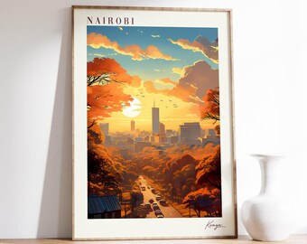 Plakat z podróży do Nairobi | Wystrój wnętrz do Kenii | Plakat z Kenii | Wydruk z Nairobi | Wydruk podróżniczy