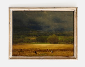 George Inness - The Wheat Field (1875) | Vintage Poster | Cottage Landscape | Country Landscape | Harvesters Print | Farmhouse Wall Art