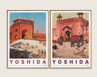 Japanese Art Print Set of 2 | Japanese Poster | Hiroshi Yoshida Poster | Mid Century Modern Print | Japanese Wall Art | Oriental Print