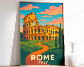 Rome Colosseum Poster, Italy Travel Wall Art, Roman Architecture Print, Rome Vintage Decor