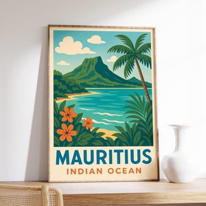 Mauritius Travel Poster, Indian Ocean Print, Mauritius Beach Wall Art, Tropical Island Decor, Coastal Paradise Gift