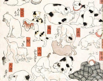 Vintage Cat Art | Japanese Cat Print | Tōkaidō Cats Poster | Kuniyoshi Cats Art | Ukiyo-e Cats | Vintage Print