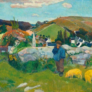 Paul Gauguin | A impressão do pastor de porcos | Pintura de 1888 | Arte vintage | Cena da Bretanha | Pôster de qualidade de museu