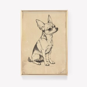 a drawing of a small dog sitting in front of a white wall