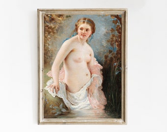 Charles Joshua Chaplin - El bañista (1891) / Cartel vintage / Retrato de mujer / Pintura desnuda / Impresión madura antigua / Arte de pared / Decoración del hogar