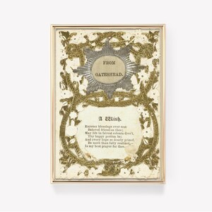 Victoriaanse kaartkunst | Goudkleurige bloemenprint | Vintage rand | Antieke groet | Elegante Victoriaanse print