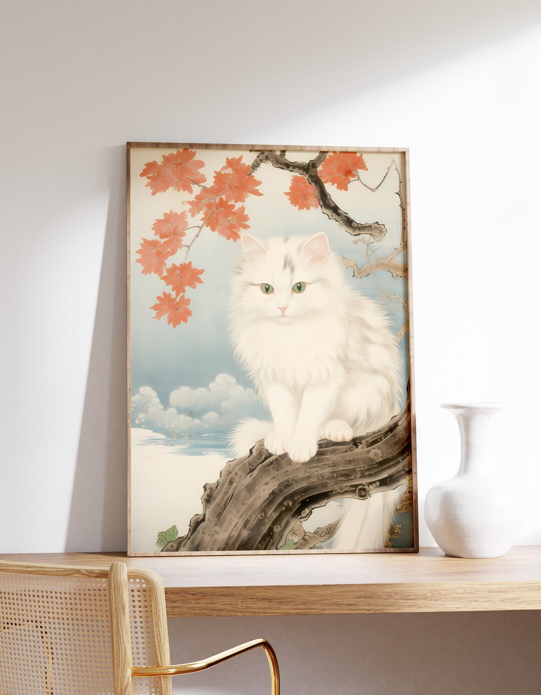 Japanese Art Print | Vintage White Cat Print | Ukiyo-e Art Poster ...