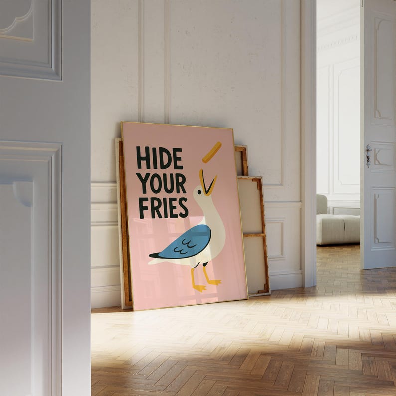 a picture of a bird on a wall next to a door