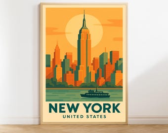 New York Vintage Reise Poster, USA Wand Kunst, NYC Print, Retro Dekor, Reise Geschenk