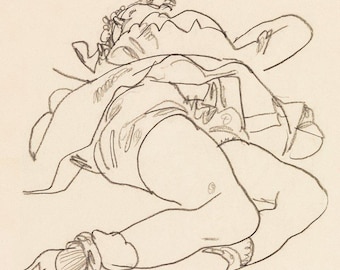 Egon Schiele-kunstafdruk | Liggende vrouw schilderij | Figuratieve print | Moderne kunstposter | Vintage kunstwerk