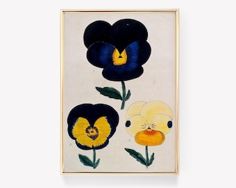 Stiefmütterchen Illustration | Antike Blumenkunst | Botanische Wanddekoration | Stiefmütterchen Print