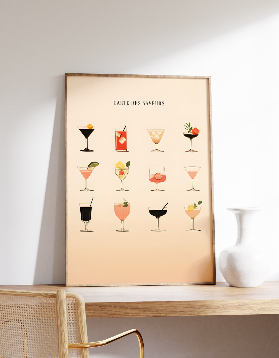 Minimalist Cocktail Art Print Line Art Alcohol Cocktail Print Kitchen