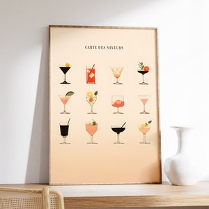 Impresión de arte de cóctel minimalista / Arte lineal / Impresión de cóctel de alcohol / Decoración de cocina / Arte de comida y bebida / Cartel de cóctel minimalista