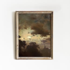 Moon Art | Moon Illustration | Cloud Print | Moon Poster | Moody Print | Dark Academia | Vintage Cloud Oil Painting | Dark Cottagecore