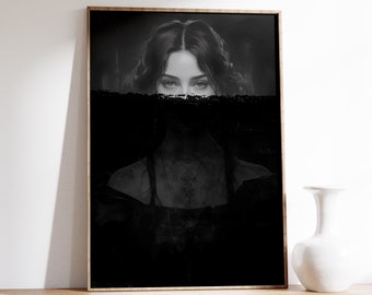 Dark Academia Dekor | Stimmungsvolles Porträt | Altered Art Portrait | Frauenportrait | Viktorianische Ästhetische Kunst | Dunkler Kunstdruck