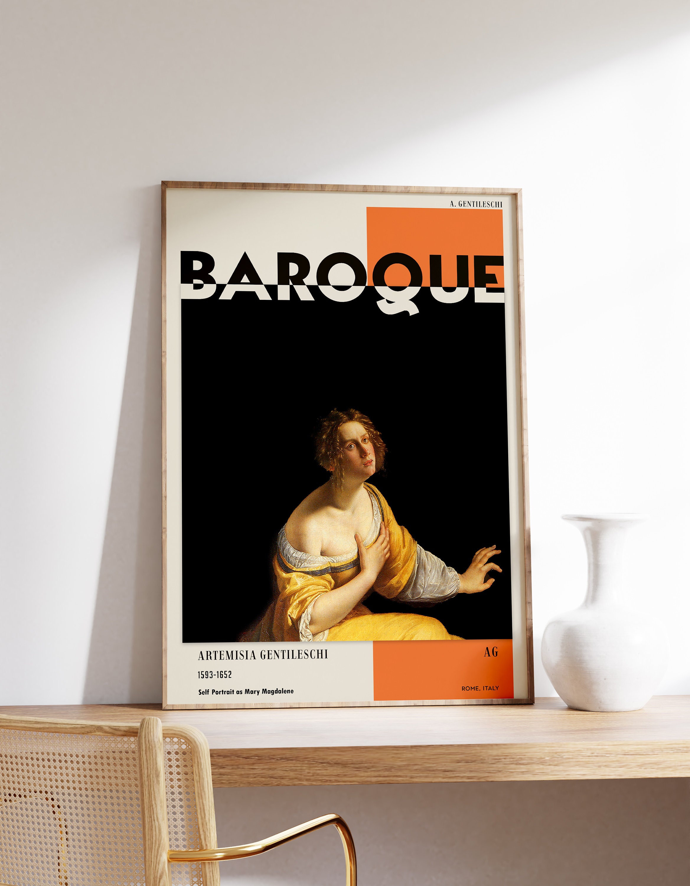 Artemisia Gentileschi Print | Exhibition Poster | Baroque Poster | Modern Wall Art | Exhibition Poster | Dark Mid Century Art