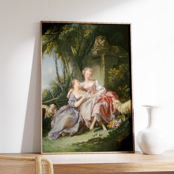 François Boucher - The Love Letter (1750) | Vintage Print, Vintage Dress Art Work, Women Portrait, Landscape Poster, Rococo Painting Decor