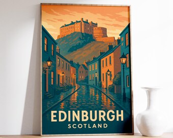 Edinburgh Castle Wall Art, Scotland Travel Poster, Edinburgh Old Town Print, Historic Street Decor