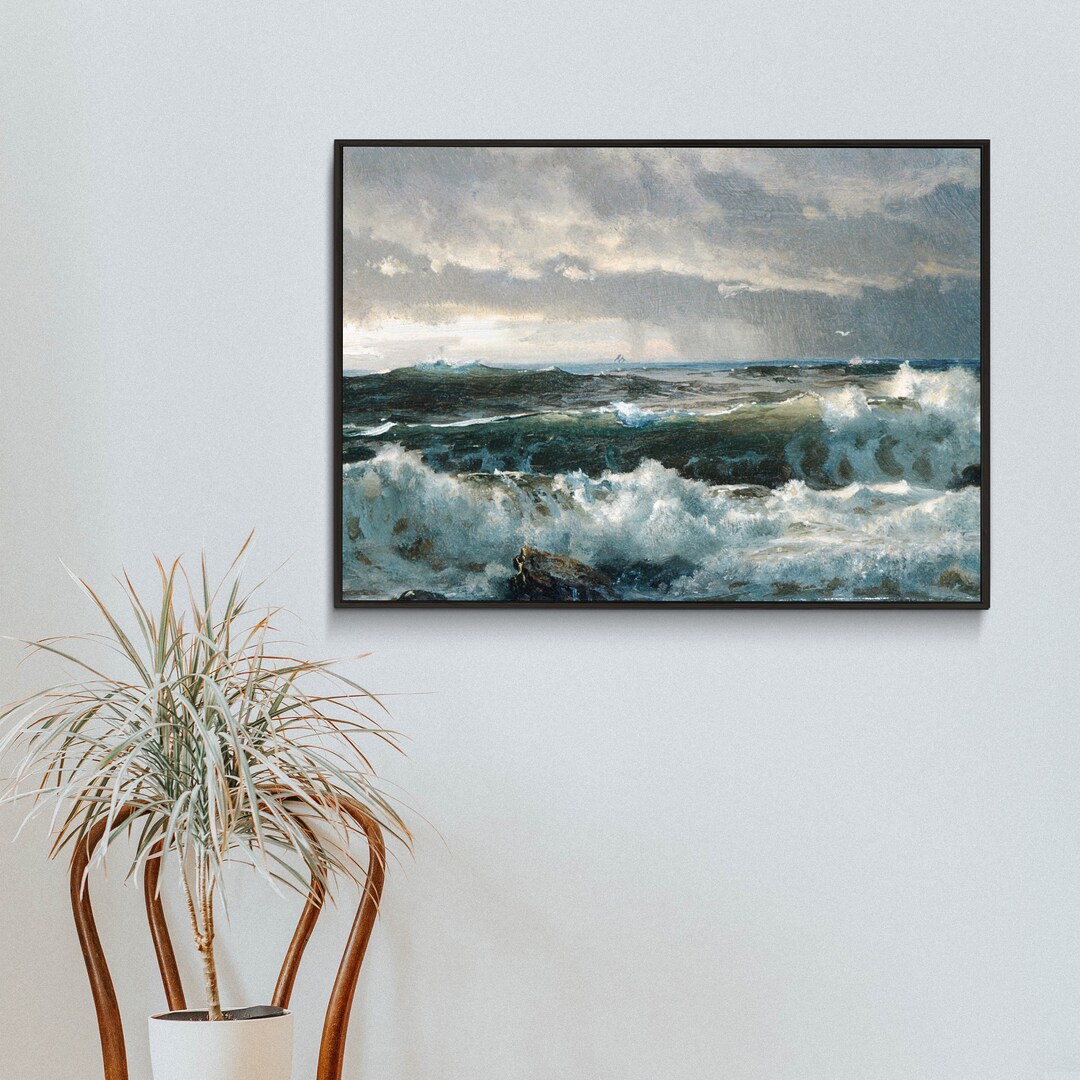 Vintage Wave Oil Painting | William Trost Richards | Surf on Rocks ...