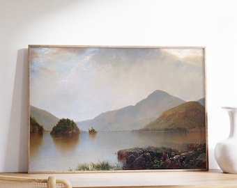 Lake Oil Painting | John Frederick Kensett | Lake George (1869) | Vintage Lake Print, Rustic Wall Art, Muted Lake Poster, Home Decor