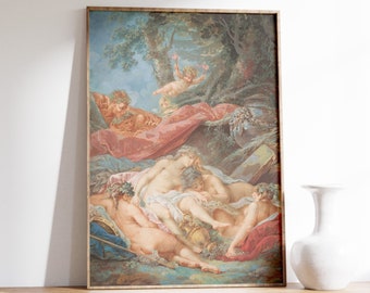 François Boucher - Sleeping Bacchantes | Vintage Print, Antique Art Work, Rococo Oil Painting, Light Academia Poster, Bedroom Wall Decor