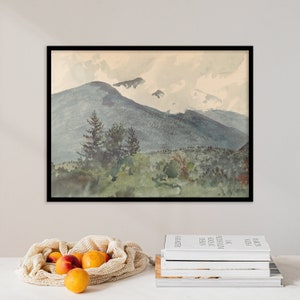 Forest Landscape | Home Decor | Vintage Art | Mountains Watercolor | Country Landscape | Meadow Painting | Wall Art Antique Print Poster