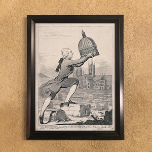 William Pitt the Younger plaatst de koepel van St Paul&#39;s Cathedral boven de kathedraal van Lincoln; NIEUW Fine Art gicleeprint, nouveau vintage poster