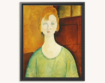 Premium Framed Canvas | Amedeo Modigliani - Girl in a Green Blouse (1917) | Vintage Painting | Canvas Wall Art | Home Decor