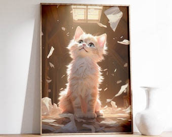 Lámina minimalista de gato / Arte de gato adorable / Lámina de arte de gato / Regalo para amantes de los gatos / Ilustración de gato / Arte mural de gato divertido / Arte minimalista