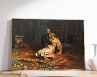 Ilya Repin - Ivan the Terrible Killing his Son (1885) - Classic Painting Poster Print Art Gift Home Wall Decor - Death Art - Father Murder