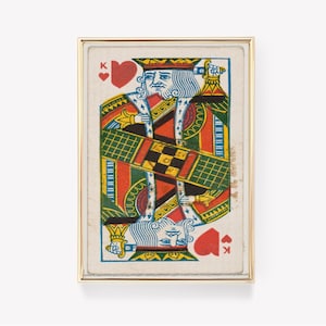 Roi de coeur | Cartes à jouer imprimées | impression vintage | Cartes d'art anciennes | Décoration murale poker | Affiche du jeu