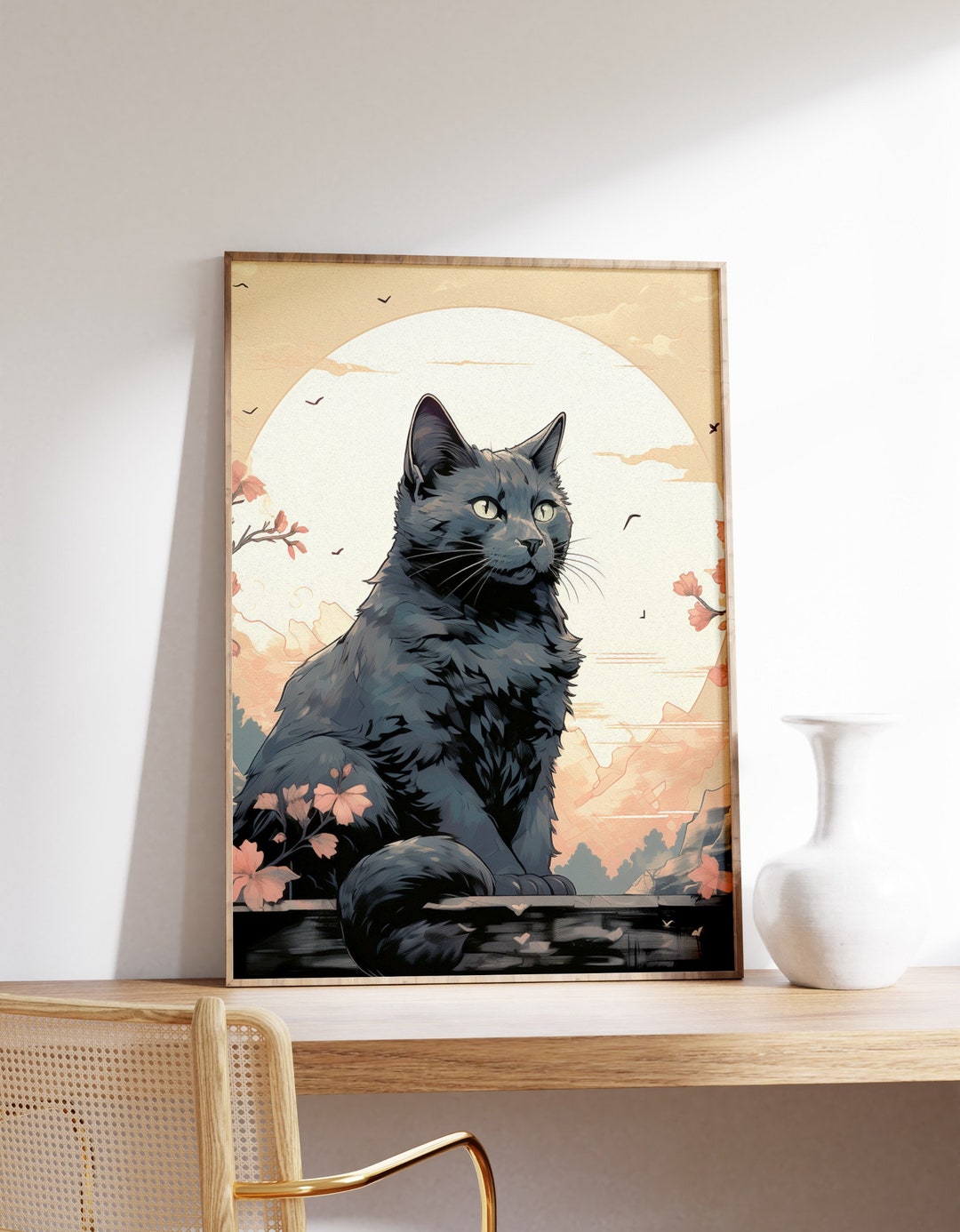 Japanese Calm Cat Poster | Animal Poster | Calm Cat Art Print | Animal ...