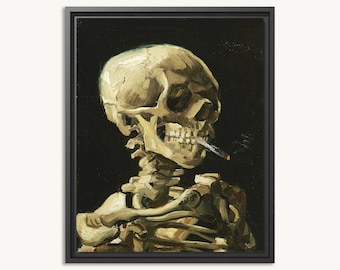 Premium Framed Canvas | Vincent Van Gogh | Skull of a Skeleton with Burning Cigarette (1885) | Vintage Painting | Art Print
