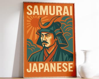 Vintage Samurai Poster, Japanese Wall Art, Ukiyo-e Warrior Decor, Japanese Illustration, Japanese Decor, Samurai Decor