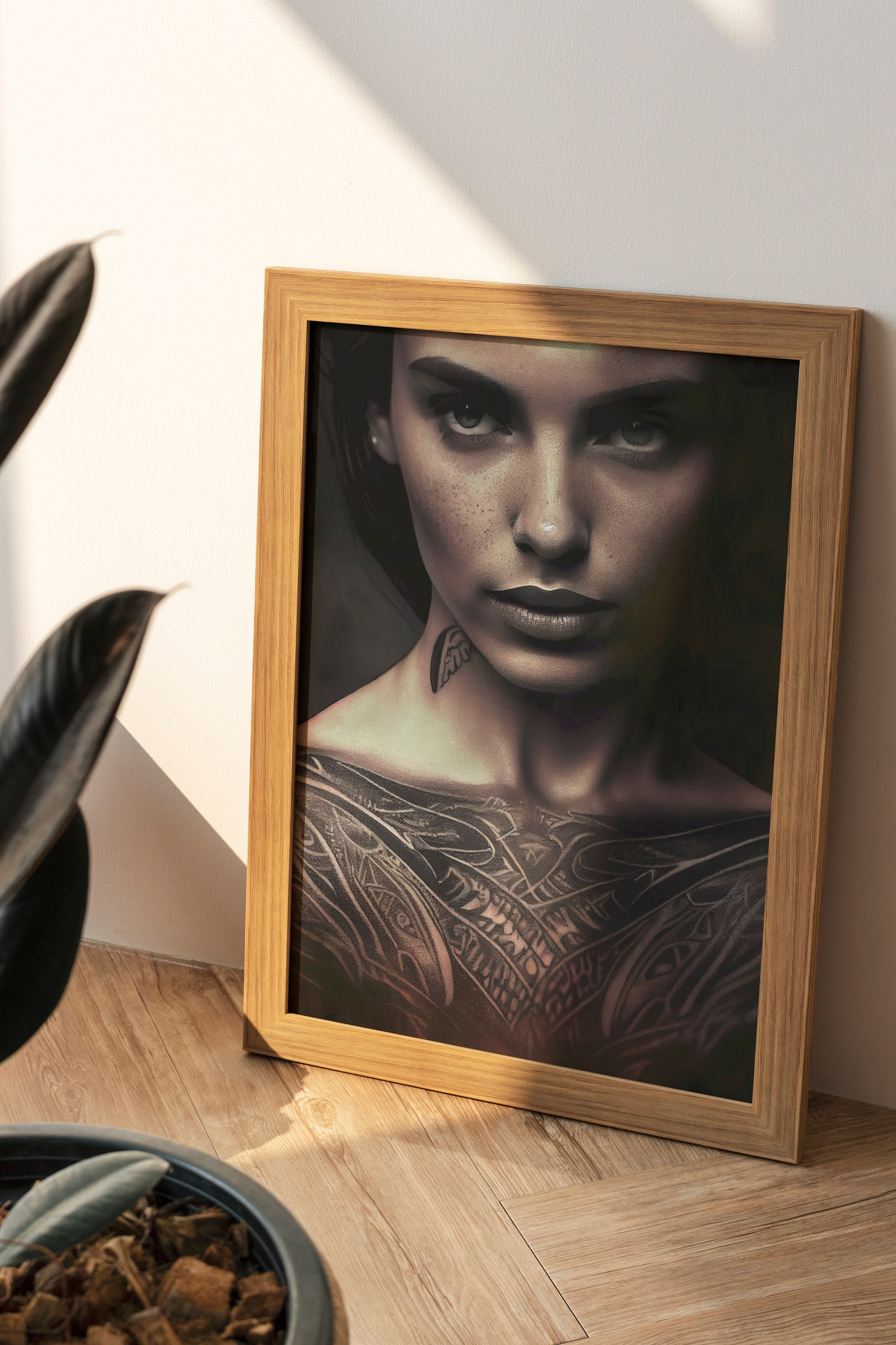 Dark Portrait Tattoo Poster | Female Portrait | Neutral Wall Art | Boho ...
