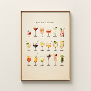 Minimalist Cocktail Art Print Line Art Alcohol Cocktail Print Kitchen