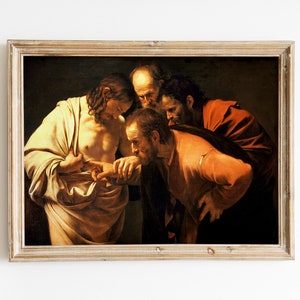 Caravaggio - Die Unglaubwürdigkeit des Heiligen Thomas (1602) - Gemälde Foto Poster Druck Kunst Geschenk Home Wanddekor - Putting Finger in Jesus Wunde