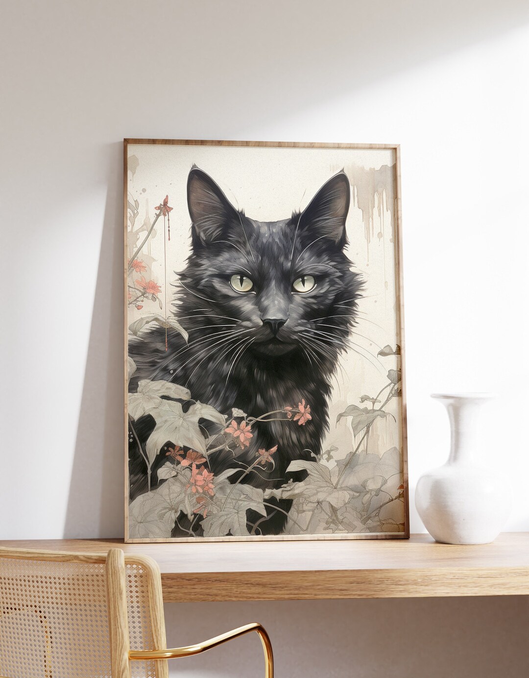 Japanese Gentle Cat Poster | Animal Poster | Gentle Cat Art Print ...